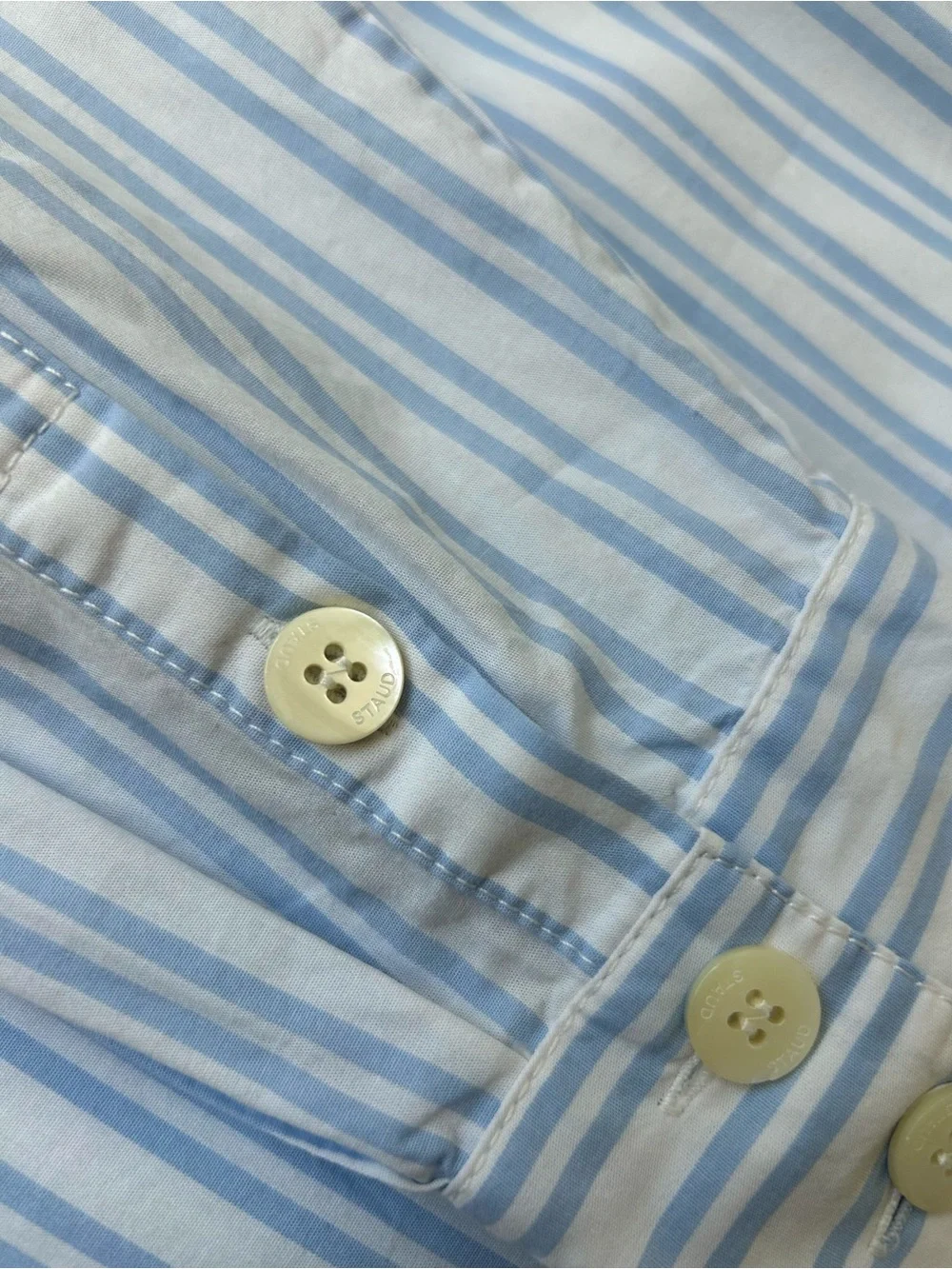 Staud Clea Twisted-Waist Midi Shirtdress Size 6 Blue White Striped Cotton zip - Picture 15 of 16
